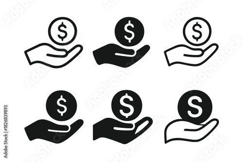 Savings Account Icons. Creating a savings account. Icon set. Set Logo of savings account: credit card with coins. harmonious logo variations of the same