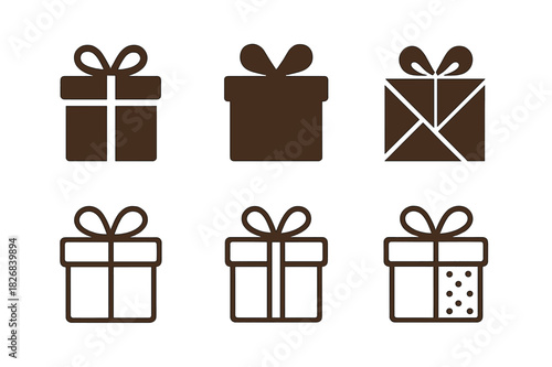 Gift Icon Variations. Present. Icon set. Set Logo of present: decorative paper wrapping. harmonious logo variations of the same emblematic concept, each with