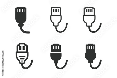 Network Cable Icons. Network cables. Icon set. Set Logo of network cables: patch cable with connectors. harmonious logo variations of the same emblematic