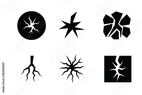 Frustration Logo Variations. Frustration. Icon set. Set Logo of frustration: breaking wall crack. harmonious logo variations of the same emblematic concept,