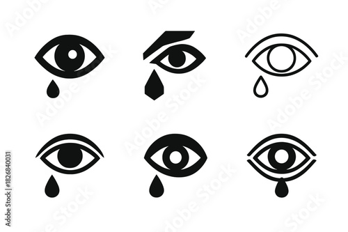 Emotional Expression Icons. emotional expression. Icon set. Set Logo of emotional expression: expressive eye and tear symbol. harmonious logo variations of the