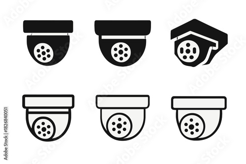 Security Camera Icons. Security camera. Icon set. Set Logo of security camera: infrared night cam. harmonious logo variations of the same emblematic concept,
