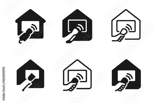 Interactive Logo Variations. Interactive home entertainment experiences. Icon set. Set Logo of interactive home entertainment experiences: motion controller.