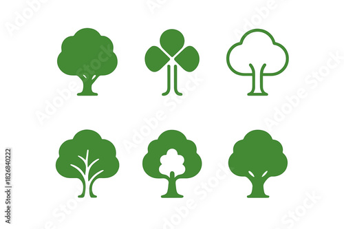 Tree Logo Variations. greenery. Icon set. Set Logo of greenery: tree canopy silhouette. harmonious logo variations of the same emblematic concept, each with
