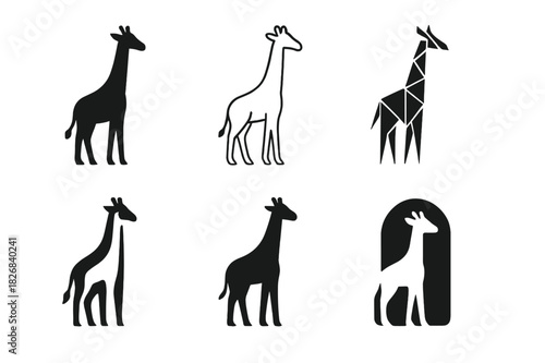 Giraffe Logo Variations. giraffe. Icon set. Set Logo of giraffe: minimalist giraffe face. harmonious logo variations of the same emblematic concept, each with