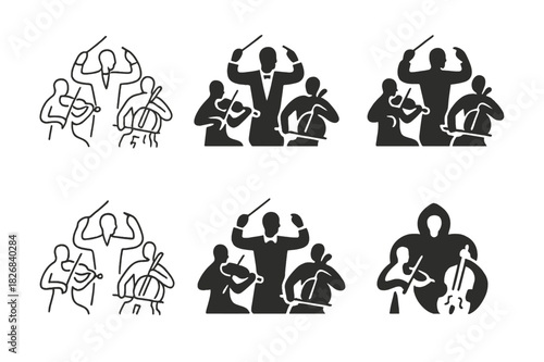 Classical Music Logos. Classical Music. Icon set. Set Logo of Classical Music: Opera Singer. harmonious logo variations of the same emblematic concept (Minimal