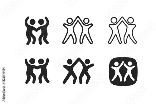 Communal Dance Icons. Shared celebration. Icon set. Set Logo of shared celebration: communal dance scene. harmonious logo variations of the same emblematic