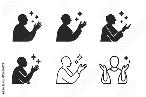 Storytelling Logos Collection. Cultural storytelling nights. Icon set. Set Logo of storytelling nights: storyteller silhouette with gestures. harmonious logo