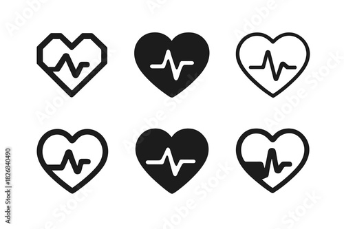 Accessible Medical Icons. accessible medical icons set. Icon set. Set Logo of accessible medical icons set: heart with pulse line. harmonious logo variations