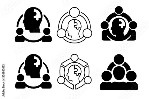 Inclusive Symbol Set. Neurodiversity in the workplace. Icon set. Set Logo of neurodiversity: inclusive teamwork symbol. harmonious logo variations of the same