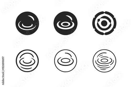 Ripple Logo Variations. Ripple. Icon set. Set Logo of ripple: concentric ripple with light reflection. harmonious logo variations of the same emblematic