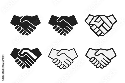 Startup Logo Variations. Startups. Icon set. Set Logo of startups: partnership handshake. harmonious logo variations of the same emblematic concept, each with