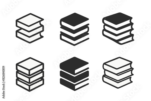 Novel Stack Logos. Pile of novels. Icon set. Set Logo of pile of novels: Minimal geometric book stack. harmonious logo variations of the same emblematic