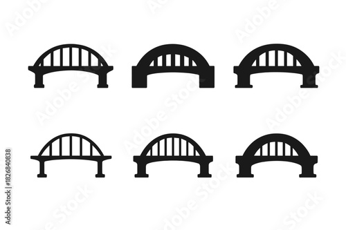 Harbor View Icons. Harbor view. Icon set. Set Logo of Harbor view: Harbor bridge. harmonious logo variations of the same emblematic concept (Stylized detail,