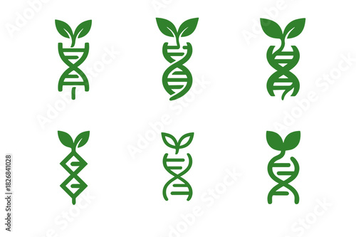 Regeneration Icon Set. regeneration. Icon set. Set Logo of regeneration: DNA helix with new growth. harmonious logo variations of the same emblematic concept,