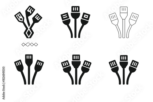 Network Cable Icons. Network cables. Icon set. Set Logo of network cables: patch cable with connectors. harmonious logo variations of the same emblematic