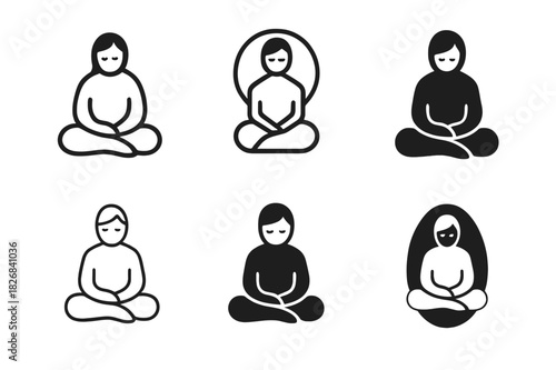 Sleep Meditation Logos. sleep meditation. Icon set. Set Logo of sleep meditation: relaxed body posture with soft lines. harmonious logo variations of the same