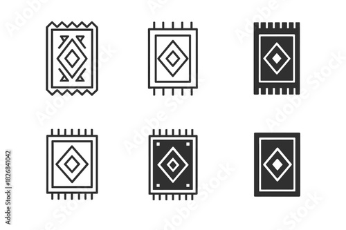 Geometric Rug Logo Set. Choosing rugs for a living room. Icon set. Set Logo of choosing rugs for a living room: rug with geometric patterns. harmonious logo