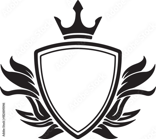 Elegant black and white shield emblem with crown and wings