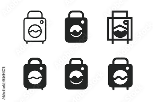 Compact Laundry Logos. Compact laundry solutions. Icon set. Set Logo of compact laundry solutions: portable washing machine. harmonious logo variations of the