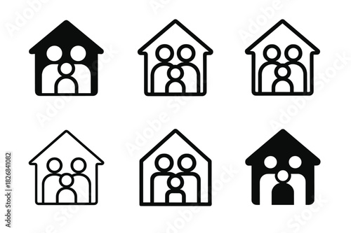 Family Memories Emblems. Creating memories with friends and family. Icon set. Set Logo of creating memories with friends and family: home silhouette.