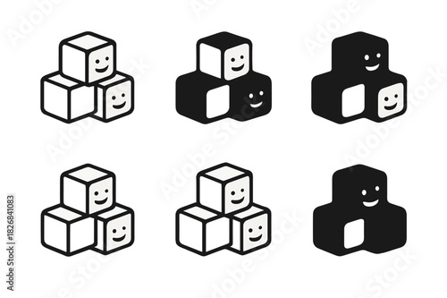 Toddler Playtime Icons. toddler playtime. Icon set. Set Logo of toddler playtime: soft cube toys. harmonious logo variations of the same emblematic concept,