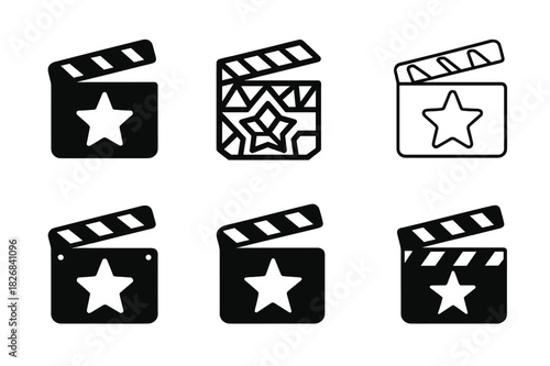 Film Festival Icons. Film festivals. Icon set. Set Logo of film festival: clapperboard with star icon. harmonious logo variations of the same emblematic