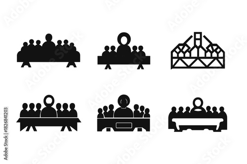 Last Supper Logos. Last Supper. Icon set. Set Logo of Last Supper: symbolic gathering icon. harmonious logo variations of the same emblematic concept, each