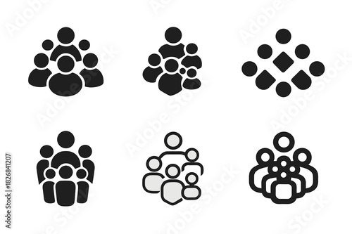 Crowd Icon Variations. People in the Crowd. Icon set. Set Logo of People in the Crowd: Crowd Silhouettes from Above. harmonious logo variations of the same