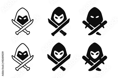 Video Game Logo Set. Video Game Characters. Icon set. Set Logo of Video Game Characters: Digital Assassin. harmonious logo variations of the same emblematic