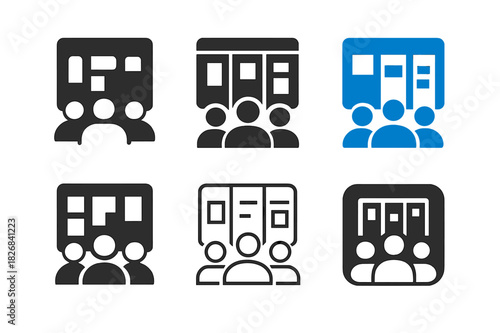 Remote Team Icons. remote team productivity. Icon set. Set Logo of remote team productivity: digital task board. harmonious logo variations of the same