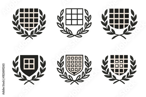 Historical Artwork Logos. Historical artwork. Icon set. Set Logo of historical artwork: mosaic tile pattern with laurel wreath. harmonious logo variations of