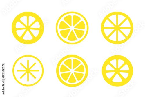 Lemon Logo Variations. Sliced Lemon. Icon set. Set Logo of sliced lemon: citrus cross-section. harmonious logo variations of the same emblematic concept, each