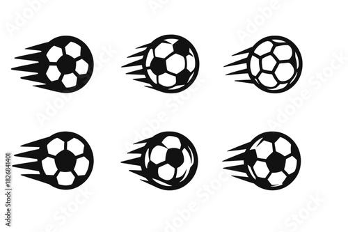 Dynamic Soccer Logo Set. soccer ball in motion. Icon set. Set Logo of soccer ball in motion: spinning ball. harmonious logo variations of the same emblematic