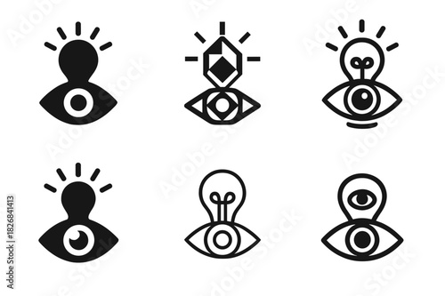 Design Thinking Logos. Design thinking for business problem-solving. Icon set. Set Logo of design thinking: insight and observation eye. harmonious logo