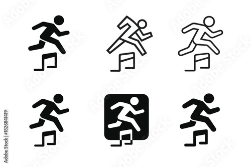 Plyometrics Logo Variations. plyometrics. Icon set. Set Logo of plyometrics: jumping over hurdle. harmonious logo variations of the same emblematic concept,