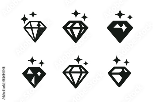 Glint Logo Variations. glint. Icon set. Set Logo of glint: glimmering gemstone. harmonious logo variations of the same emblematic concept, each with different