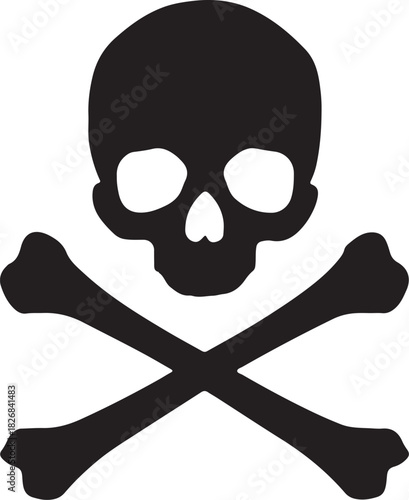 Classic black skull and crossbones silhouette symbol