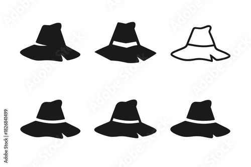 Scarecrow Hat Icons. Scarecrow Hat. Icon set. Set Logo of Scarecrow Hat: Bent Hat. harmonious logo variations of the same emblematic concept