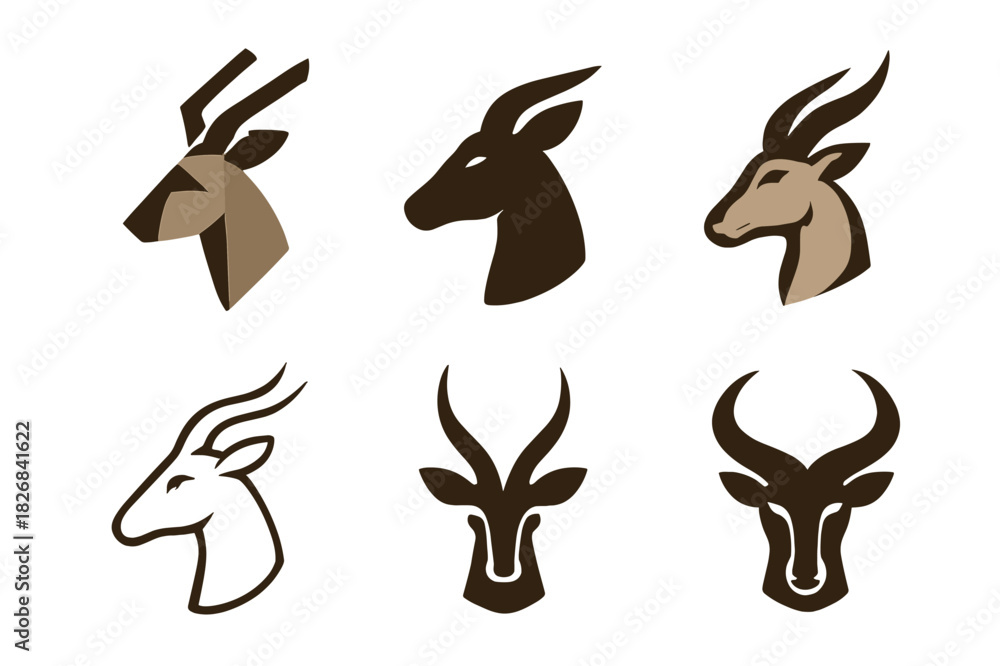 Obraz premium Savanna Animal Logos. savanna animals. Icon set. Set Logo of savanna animals: zebra. harmonious logo variations of the same emblematic concept, each with