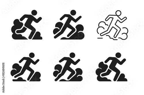Smoke Wave Runners. running through smoke. Icon set. Set Logo of running through smoke: smoke wave lines. harmonious logo variations of the same emblematic