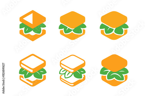 Sandwich Icon Variations. sandwich with toppings. Icon set. Set Logo of sandwich with toppings: gourmet sandwich with leafy greens. harmonious logo variations