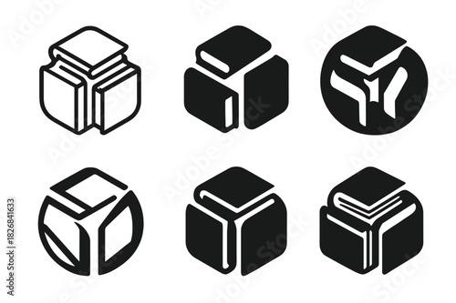 Book Binding Logos. Book binding. Icon set. Set Logo of book binding: three books interlocked in a circular form. harmonious logo variations of the same