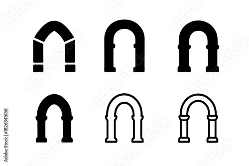 Medieval Icon Variations. Iconography. Icon set. Set Logo of Iconography: Medieval icon arch. harmonious logo variations of the same emblematic concept
