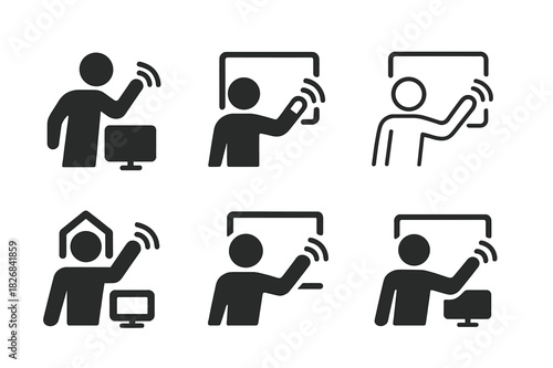 Interactive Logo Variations. Interactive home entertainment experiences. Icon set. Set Logo of interactive home entertainment experiences: motion controller.