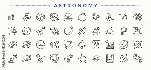 Astronomy icon set. Planet line symbol and sign. Icons for application. Space icon set. Editable stroke. Vector illustration.