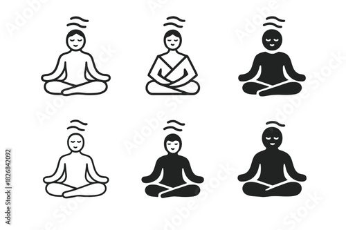 Sleep Meditation Logos. sleep meditation. Icon set. Set Logo of sleep meditation: relaxed body posture with soft lines. harmonious logo variations of the same