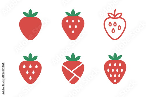Strawberry Logo Variations. Strawberry. Icon set. Set Logo of strawberry: berry with seeds detail. harmonious logo variations of the same emblematic concept,