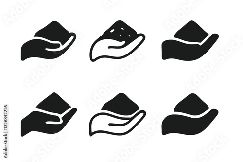 Harmonious Soil Logos. soil. Icon set. Set Logo of soil: hand holding soil clump. harmonious logo variations of the same emblematic concept, each