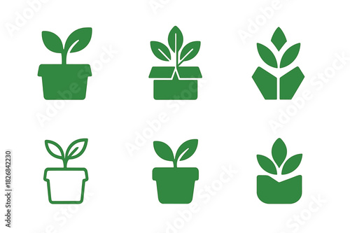 Biodegradable Icon Set. Biodegradable materials. Icon set. Set Logo of biodegradable materials: plant-based packaging icon. harmonious logo variations of the